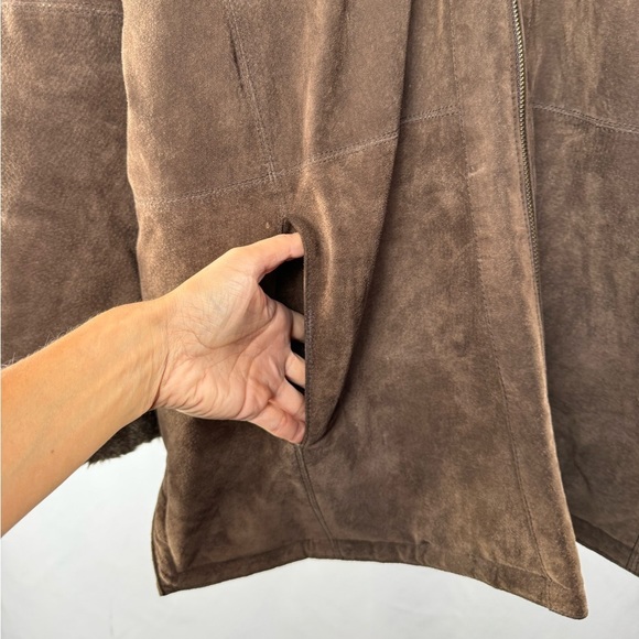 Vintage St. Johns Bay Hooded Faux Fur Lined Washable Suede Coat in Brown Size XL - Picture 4 of 11